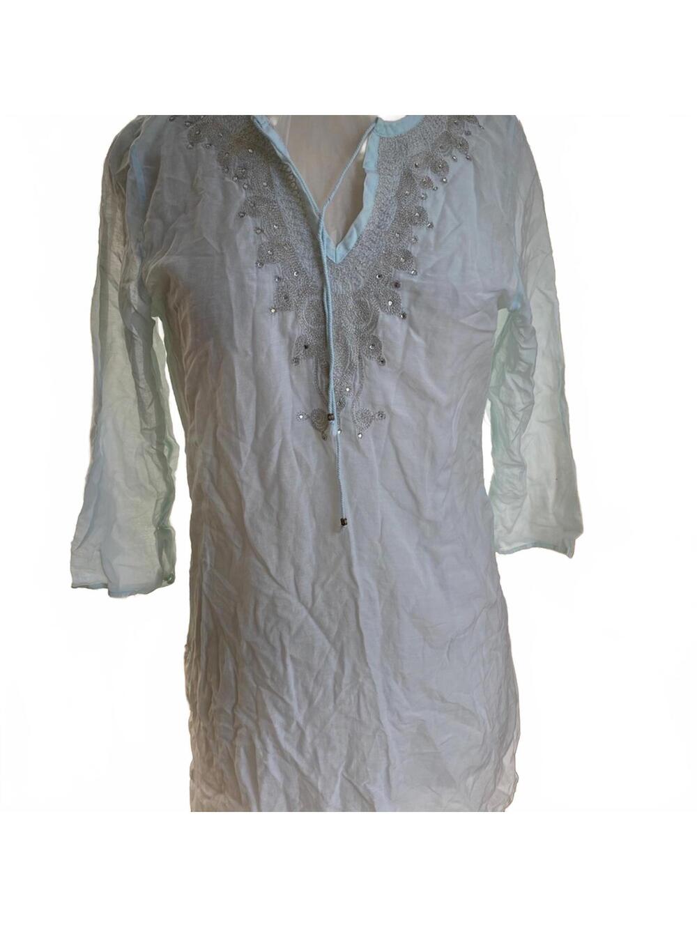 Express Light Aqua Embroidered Long Sleeve Tunic Top Medium